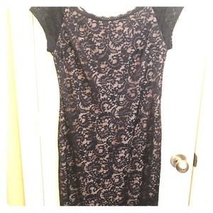 Navy Blue Lace Classic Dress with Underlay